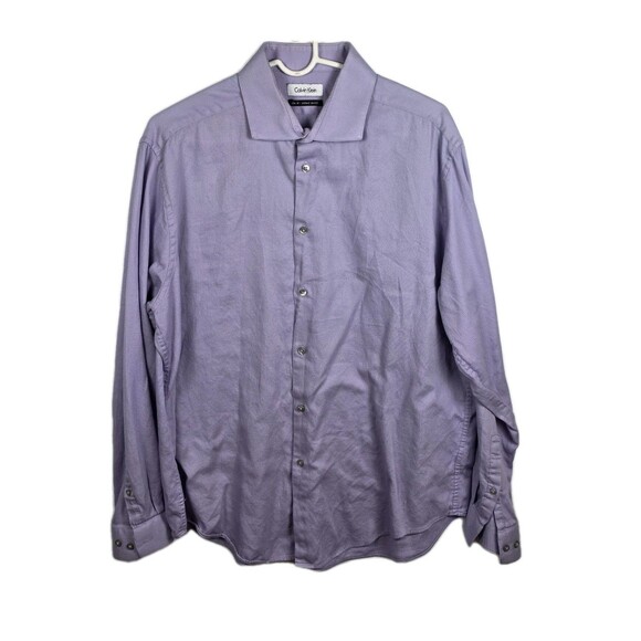 Calvin Klein Mens 17.5 Slim Fit Purple Long Sleeve Button Up Shirt - Picture 1 of 8